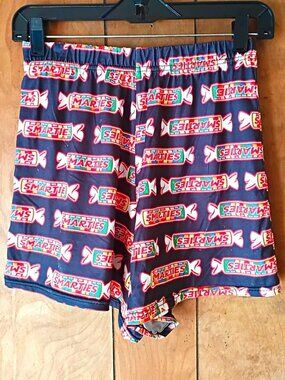 Smarties Candy Women’s Shorts Size L Black Multicolor Stretch NEW
